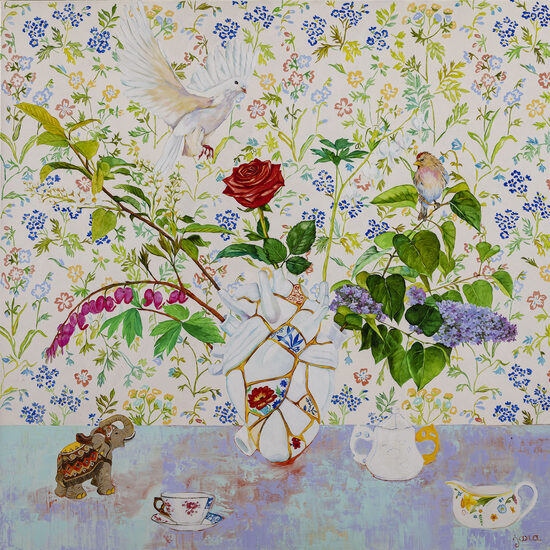 "Blossom in the broken heart" 90x90cm